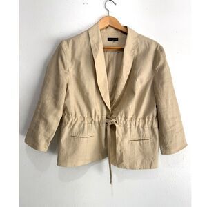 Willi Smith 100% linen jacket summer casual neutral tan tie waist women L
